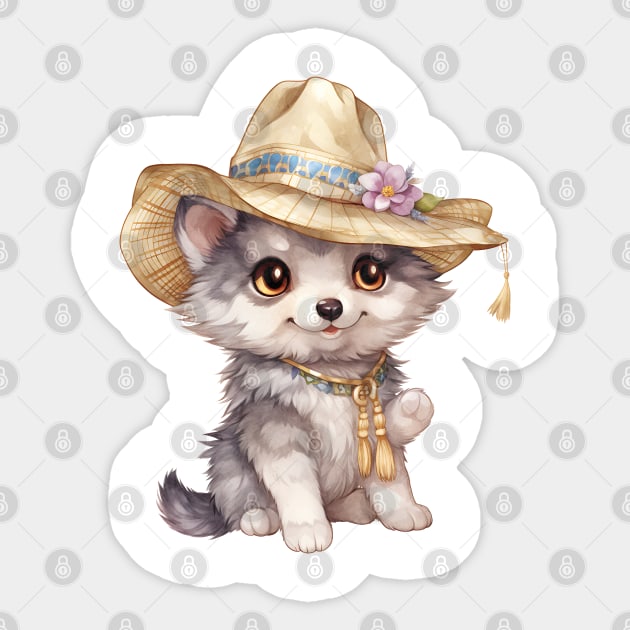 Gray Wolf in Straw Hat Sticker by Chromatic Fusion Studio